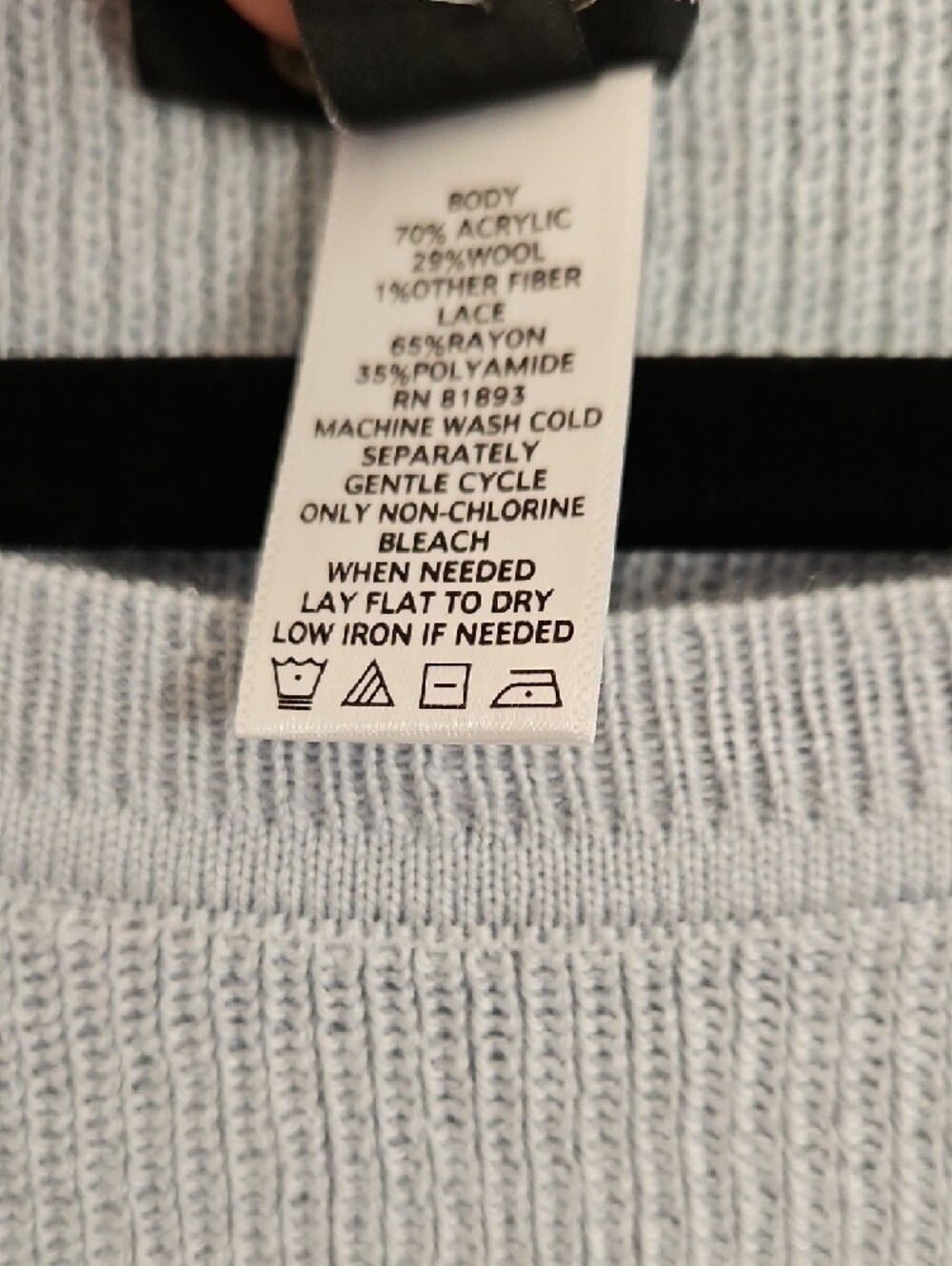 H by Halston Wool Blend Sweater Lace Side Panel Light Blue Size S EUC - Picture 9 of 9